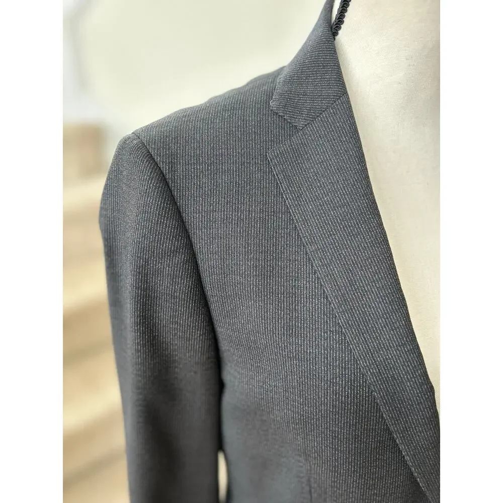 Indochino Gray White Subtle Pin Stripe Two Button Double Vent Blazer